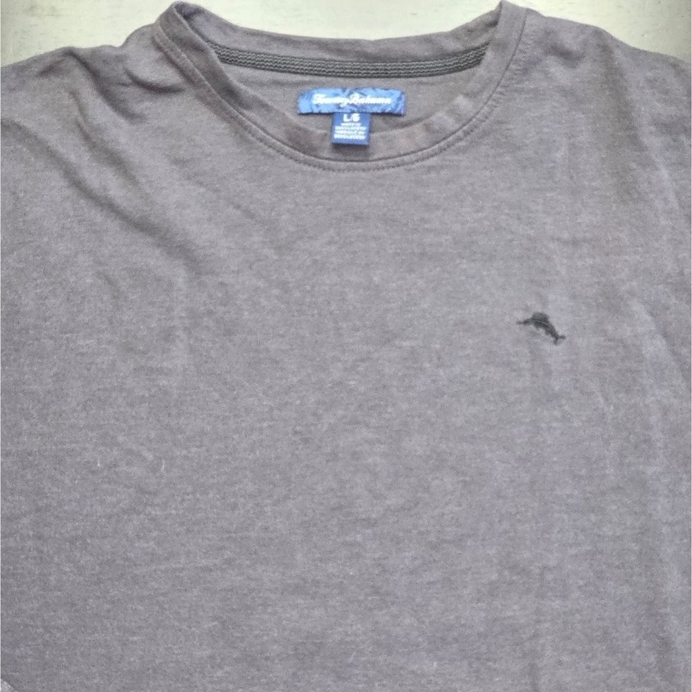 Tommy Bahama Mens Large Gray Long Sleeve Crew Neck Marlin Logo T-Shirt Cotton